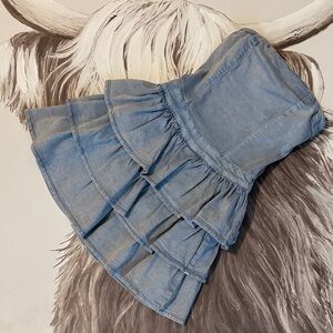 XS Women’s Strapless Light Blue Tiered Ruffle Dress